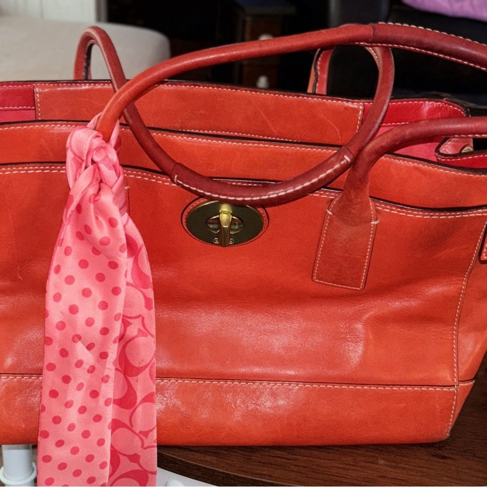 Elegant Orange Leather Tote Bag 11554